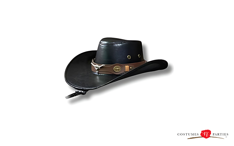 Black cowboy hat with a bull skull emblem